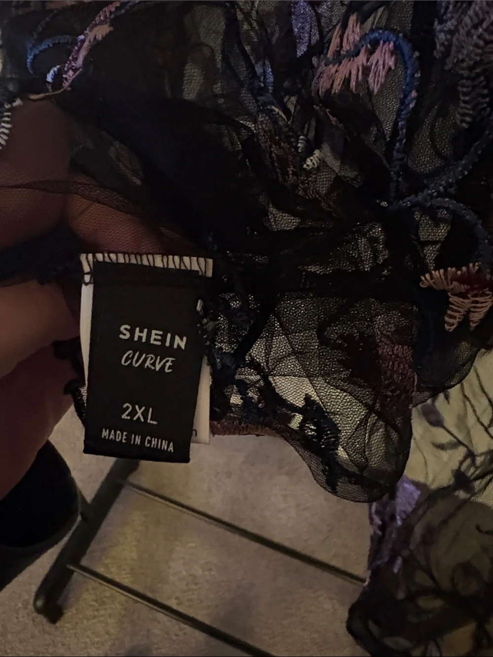 SHEIN Black Sheer Embroidered Floral Overlay - Picture 2 of 3